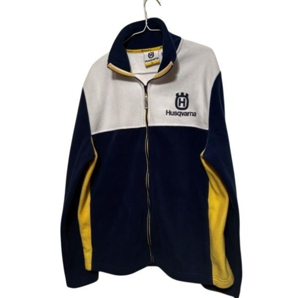 Husqvarna Motorcycles Fleece Jacket Full Zip Mens Size XL Blue White Yellow Logo
